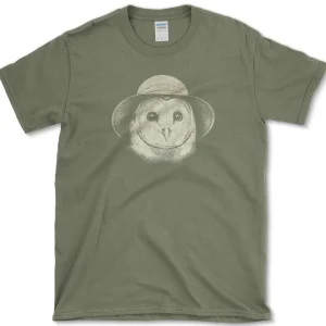 owl in sun hat t shirt essential tees s military green essential tees barn owl with hat essential tees premium graphic apparel 1256619768