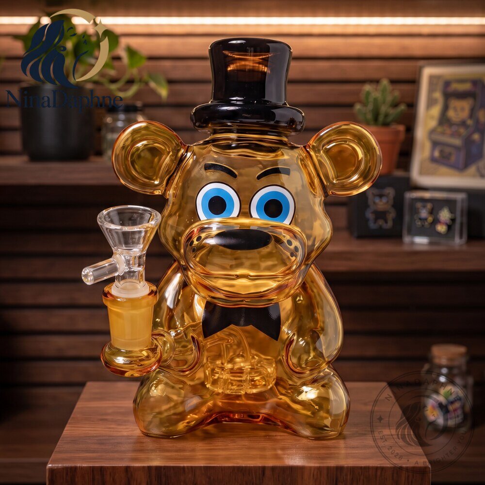Gold Pizza Bear Bong Glass Smoking Pipe