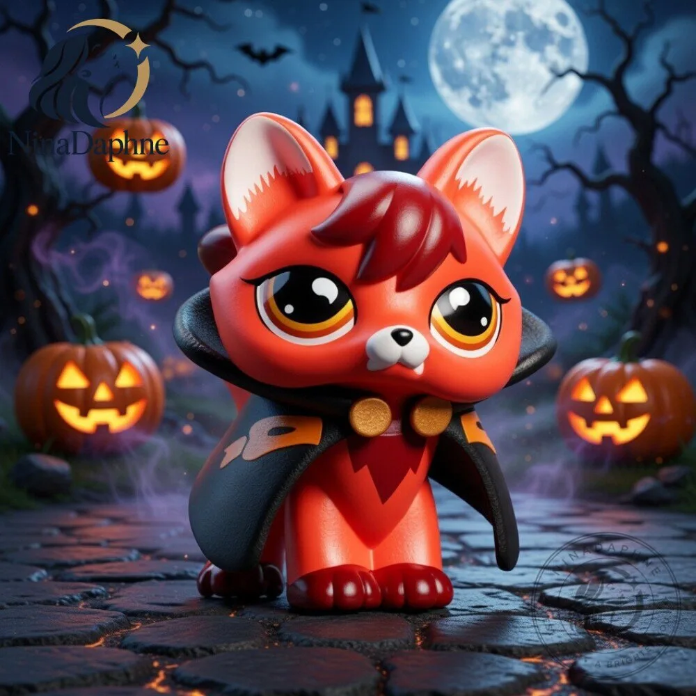 Littlest Pet Shop LPS Boos & Bows Halloween Vampire Fox Figure Gen 7