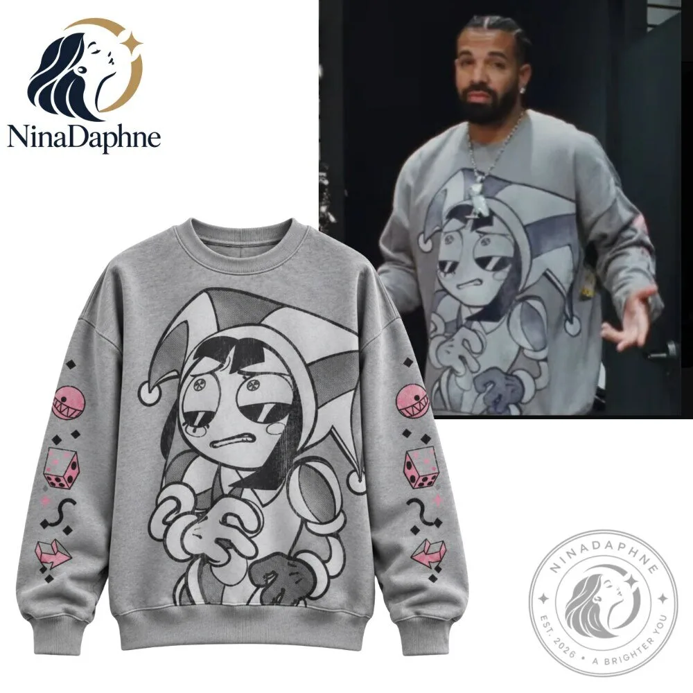 Drake Pomni The Amazing Digital Circus Graphic Sweatshirt Gray Crewneck