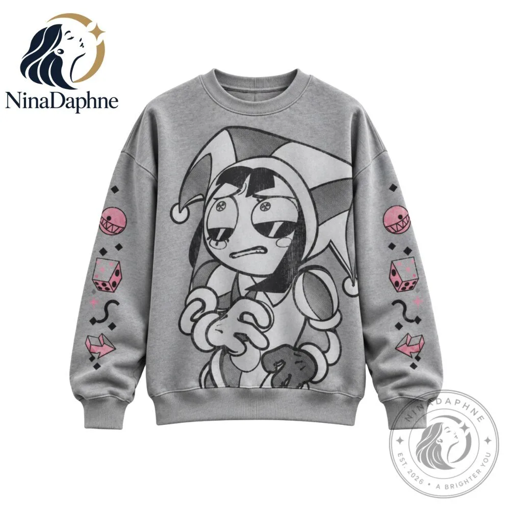 Drake Pomni The Amazing Digital Circus Graphic Sweatshirt Gray Crewneck 8 Drake Pomni The Amazing Digital Circus Graphic Sweatshirt Gray Crewneck