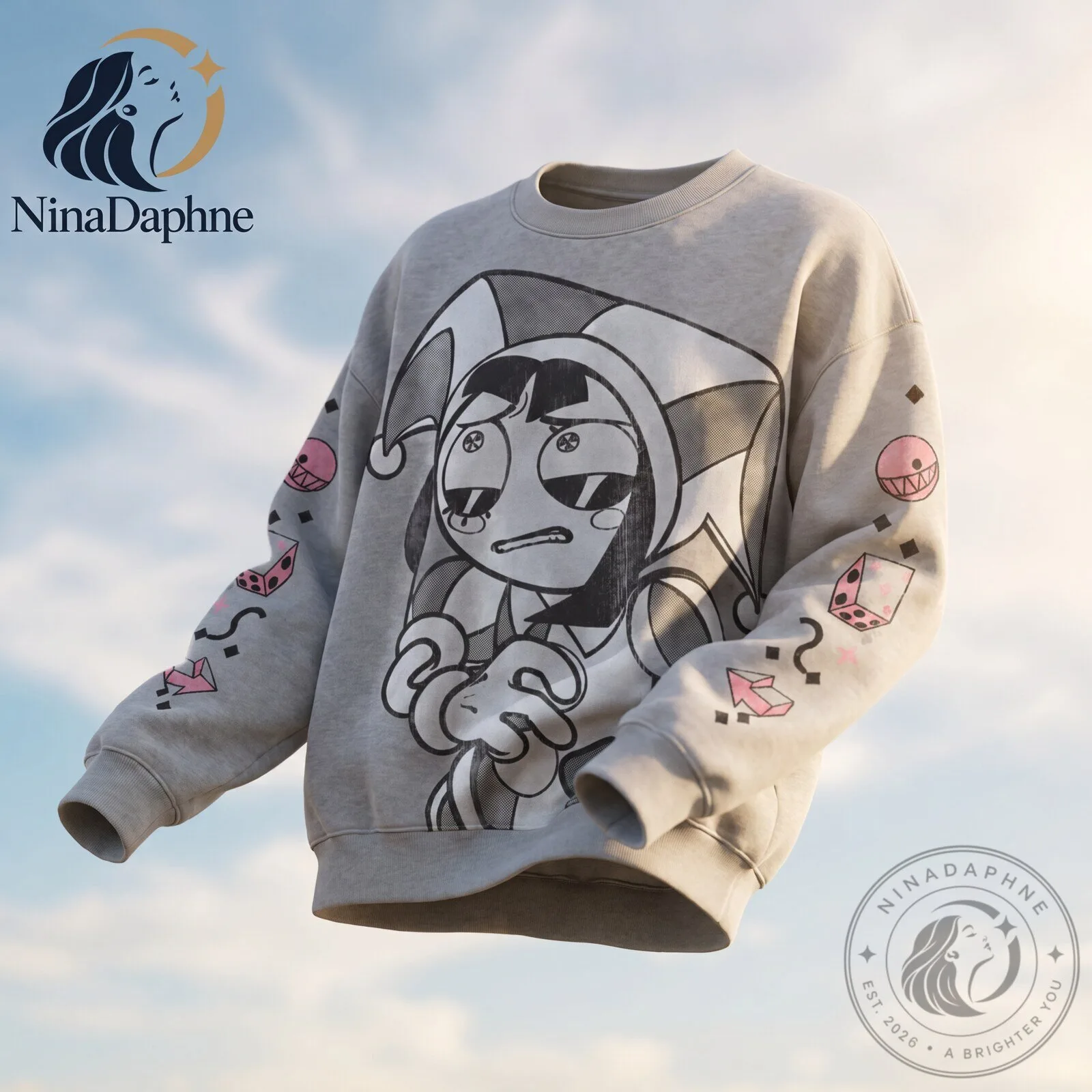 Drake Pomni The Amazing Digital Circus Graphic Sweatshirt Gray Crewneck 9 Drake Pomni The Amazing Digital Circus Graphic Sweatshirt Gray Crewneck