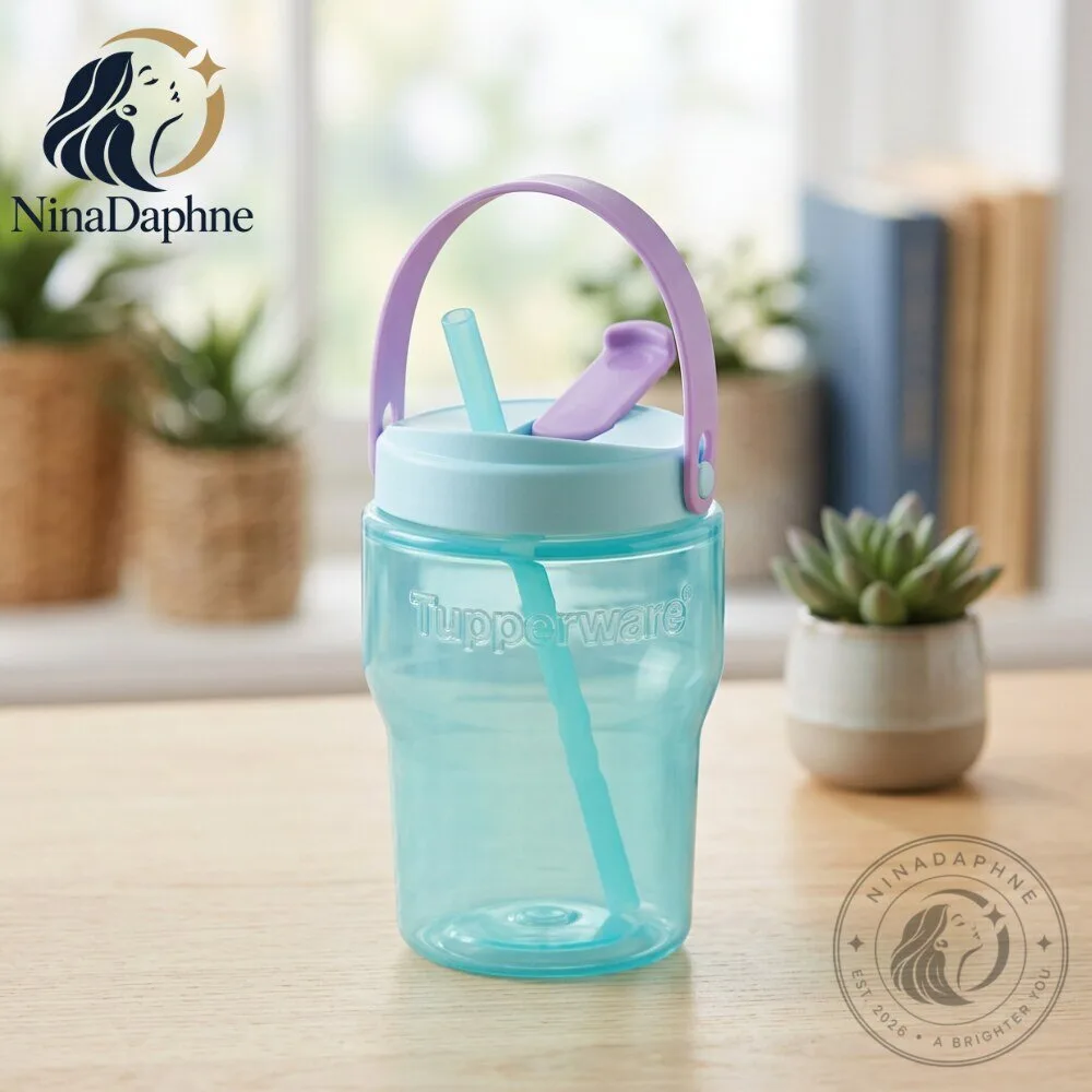 Tupperware Water Bottle 550ml With Straw And Handle Turquoise