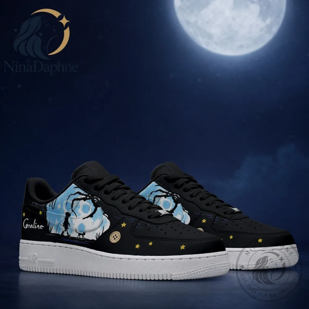Coraline Nike Air Force 1 Custom Sneakers Button Eye Graphic 3 Coraline Nike Air Force 1 Custom Sneakers Button Eye Graphic