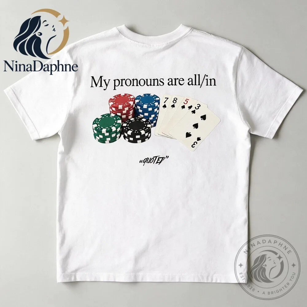 Poker Pronouns White Graphic T Shirt