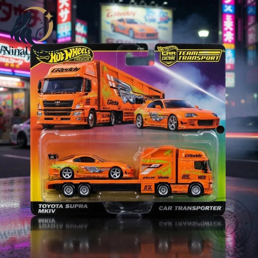 3 Hot Wheels Premium Toyota Supra MK4 Car Transporter Team Transport Die Cast Set — image 3
