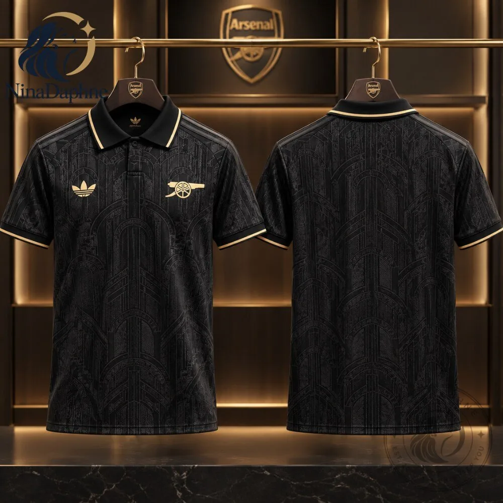 Arsenal 2027 28 Third Shirt Black Gold Adidas Style Football Polo Jersey
