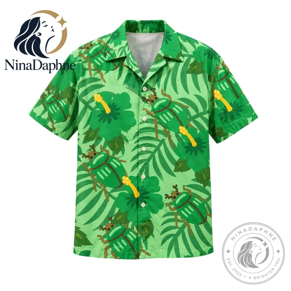 Green Tropical Beetle Hawaiian Shirt Short Sleeve Button Up