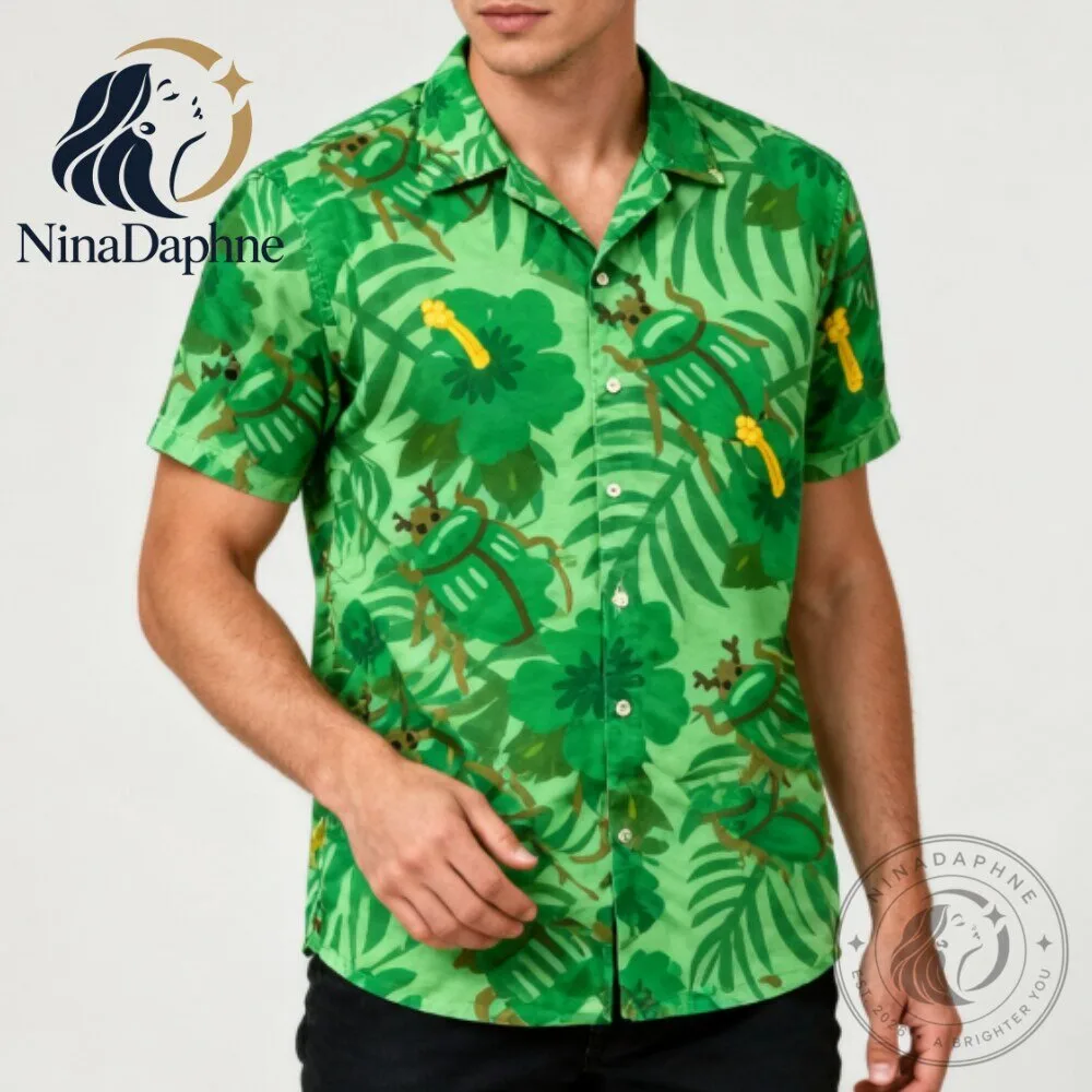 Green Tropical Beetle Hawaiian Shirt Short Sleeve Button Up 9 Green Tropical Beetle Hawaiian Shirt Short Sleeve Button Up