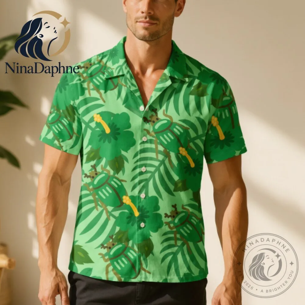Green Tropical Beetle Hawaiian Shirt Short Sleeve Button Up 11 Green Tropical Beetle Hawaiian Shirt Short Sleeve Button Up