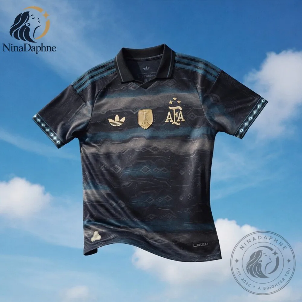 Argentina x Adidas Estancia Dark Charcoal Jacquard Football Jersey 7 Argentina x Adidas Estancia Dark Charcoal Jacquard Football Jersey
