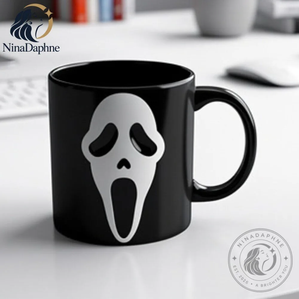 Scream Ghost Face Black Coffee Mug Horror Novelty Cup