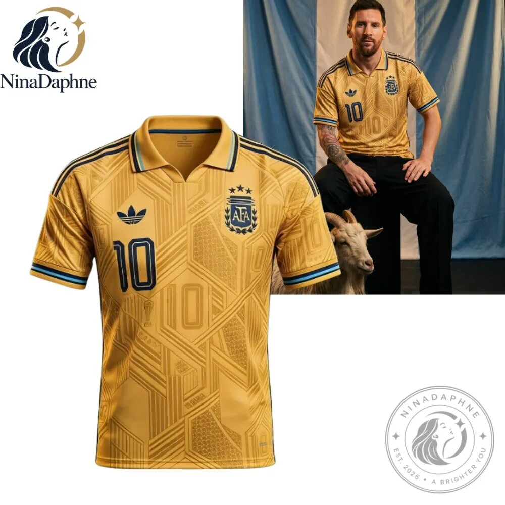 Argentina x Adidas Gracias Messi Gold Retro Soccer Jersey Number 10
