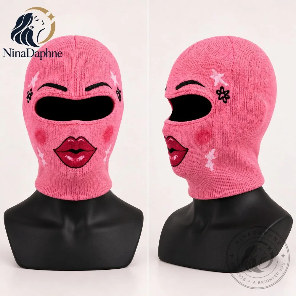pink Lip Print Ski Mask Balaclava Y2K Streetwear Snow Mask 9 pink Lip Print Ski Mask Balaclava Y2K Streetwear Snow Mask