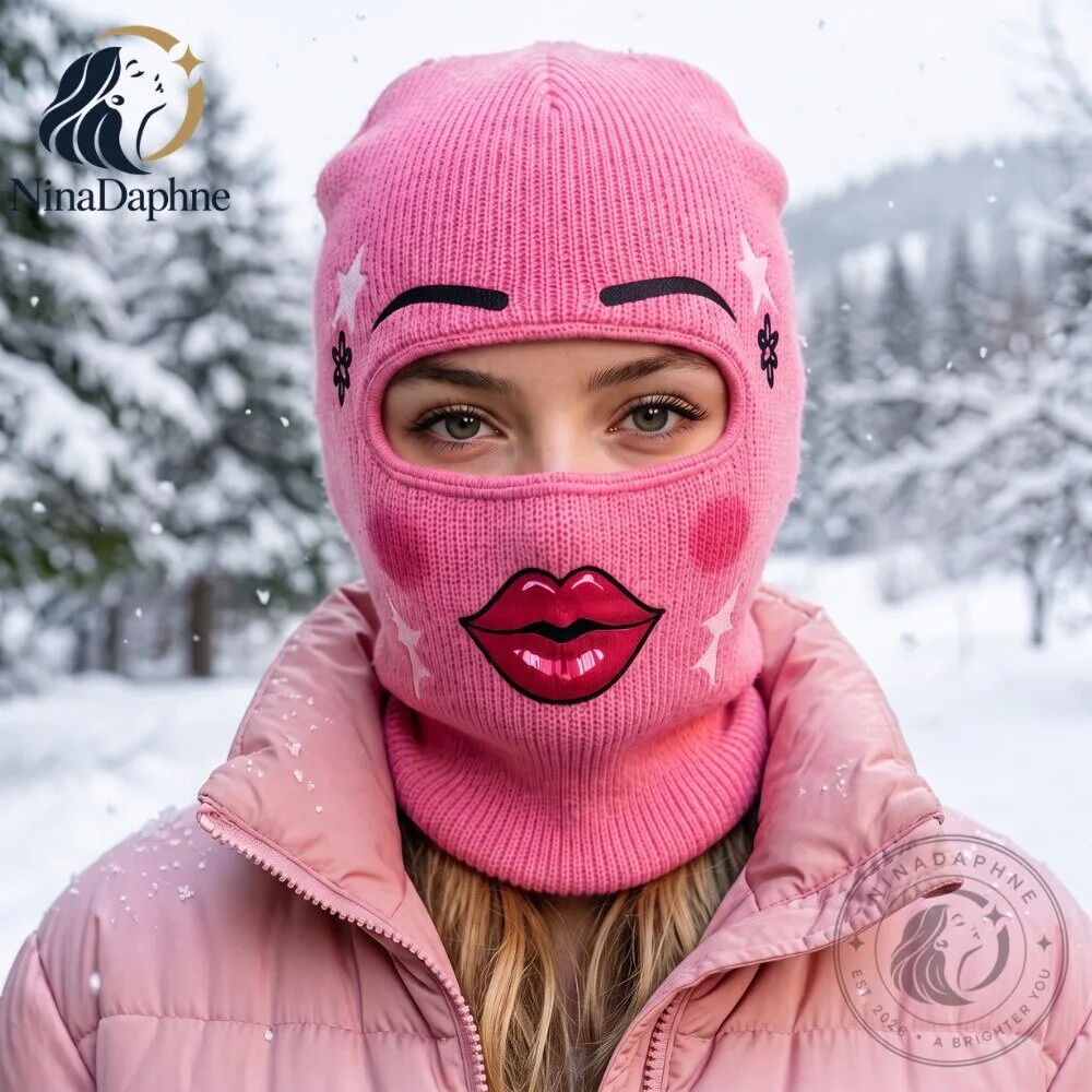 pink Lip Print Ski Mask Balaclava Y2K Streetwear Snow Mask 10 pink Lip Print Ski Mask Balaclava Y2K Streetwear Snow Mask