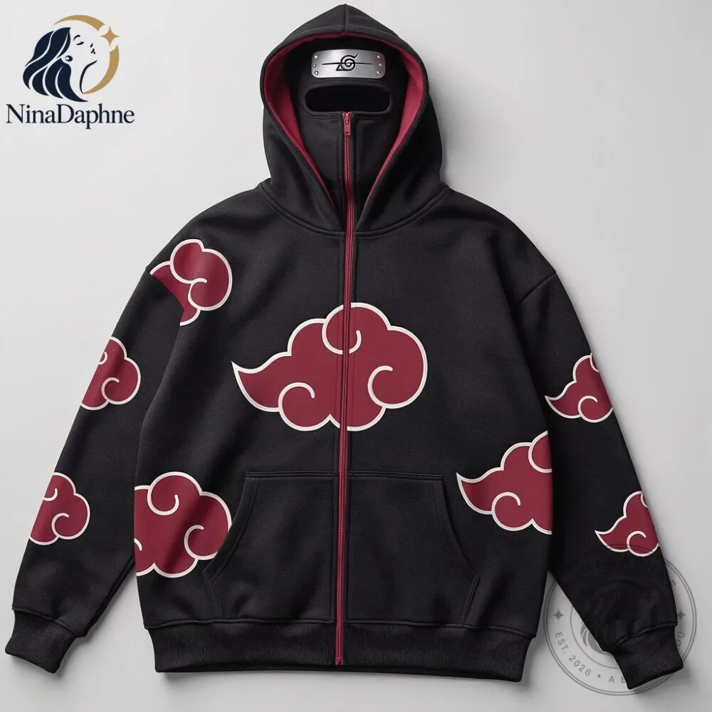 Naruto Akatsuki Cloud Zip Up Hoodie with Mask