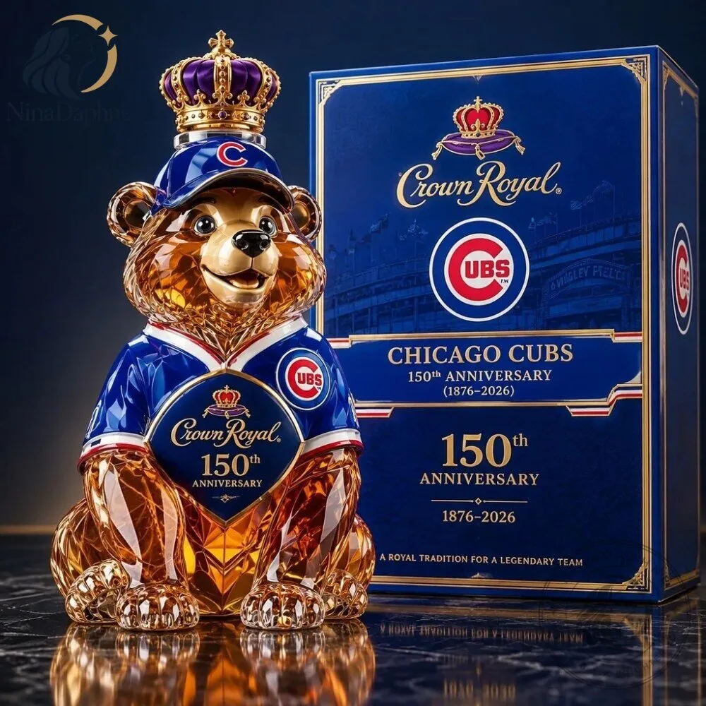 Chicago Cubs 150th Anniversary 2026 Crown Royal Crystal Bear Decanter Collectible
