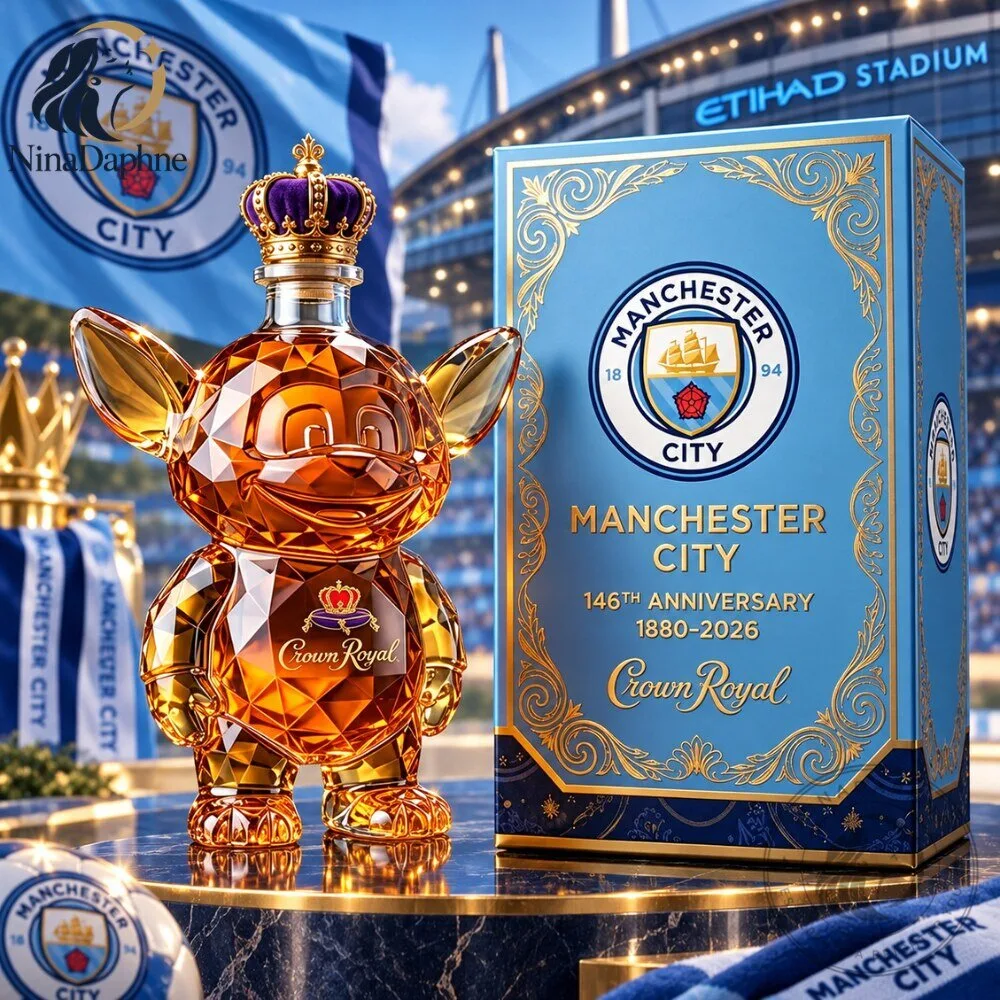 Manchester City 146th Anniversary 2026 Crown Royal Crystal Character Decanter 6 Manchester City 146th Anniversary 2026 Crown Royal Crystal Character Decanter
